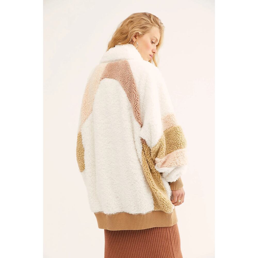 Free People Oversized Selma Cardi Color Block Sherpa Cardigan Bohemian Size XL - Picture 3 of 9